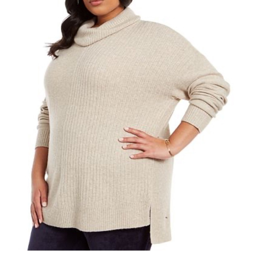 Style & co mixed-ribbed turtleneck tunic sweater!